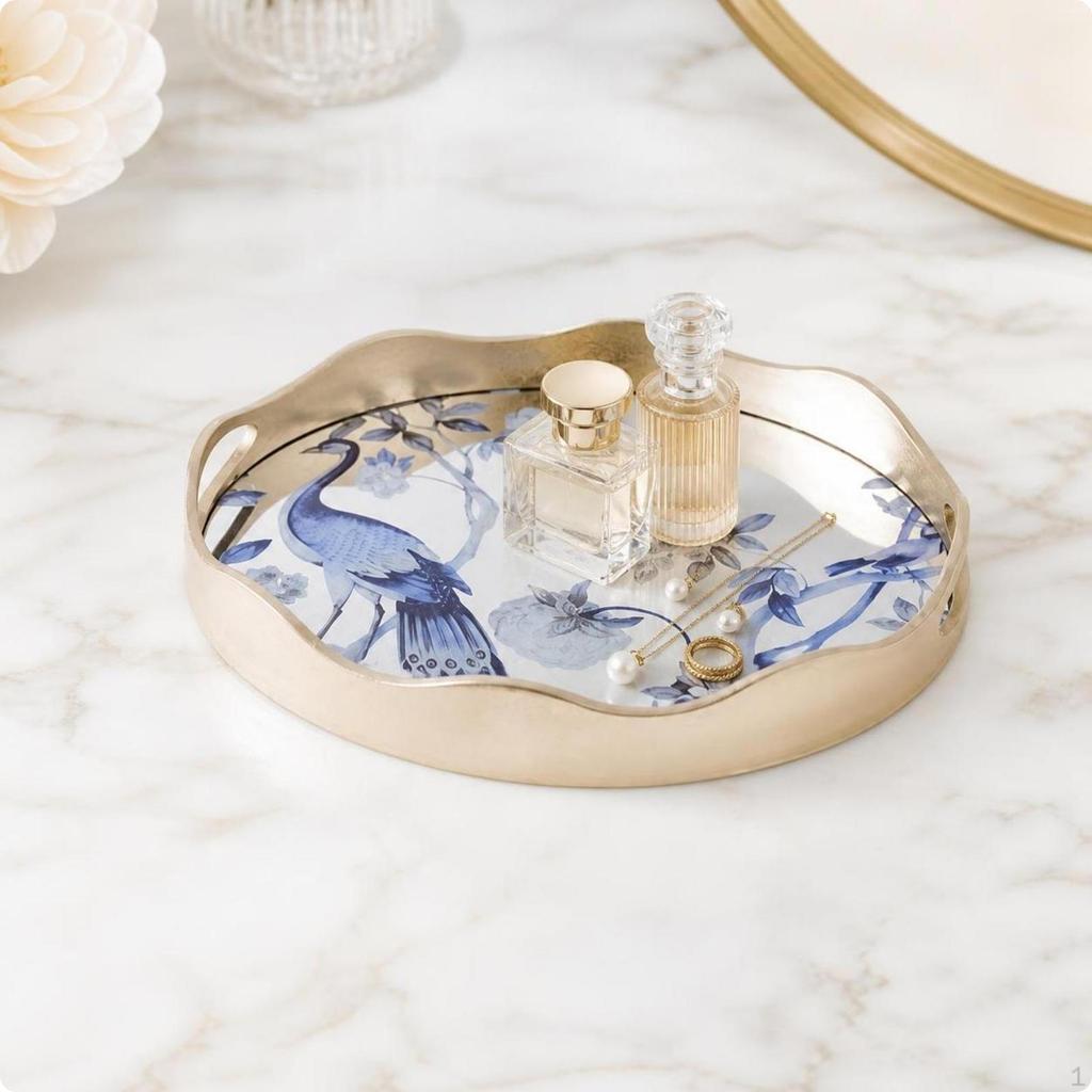Tabletop Mirrored Tray with Handles | Raised lip construction, Sleek Low Profile, Vanity