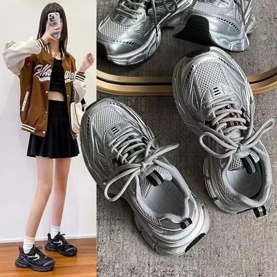 Летние новинки Модные повседневные туфли на платформе Silver Dad Shoes Увеличенные кроссовки Женская обувь Кроссовки