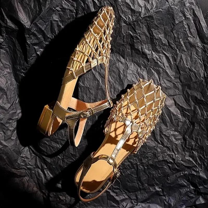 Модные женские плетеные сетчатые сандалии с квадратным носком, на низком каблуке, мюли, обувь с открытым носком, женский летний тренд 2025, платье, массивные дизайнерские туфли-лодочки Mujer