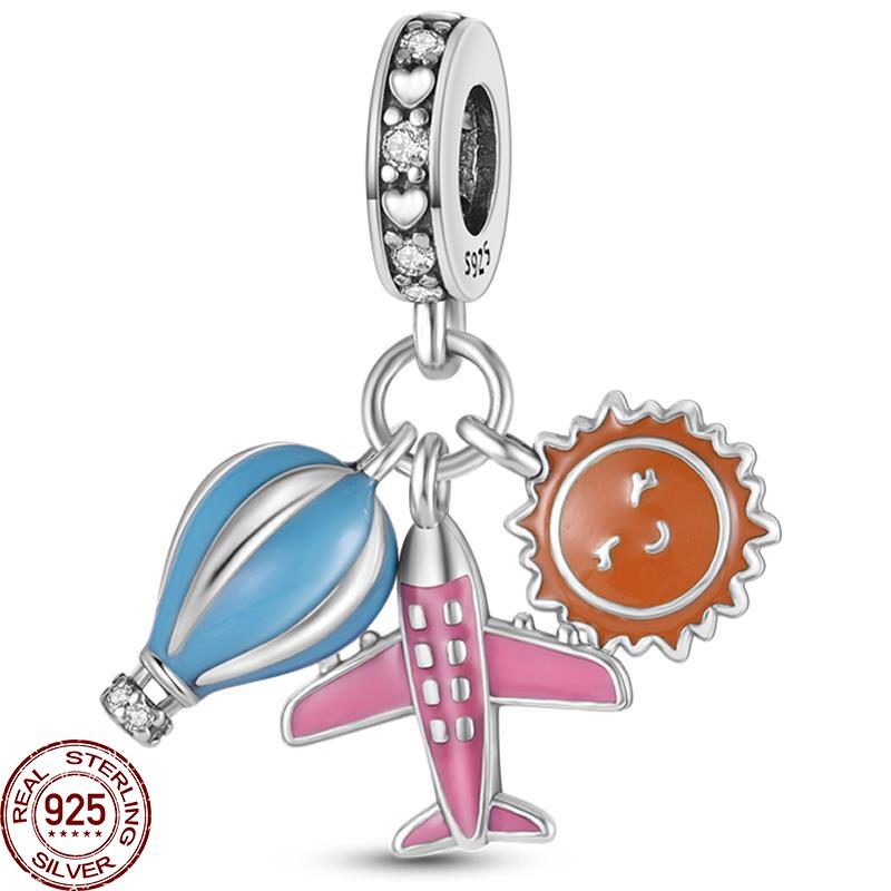 Красочные воздушные шары бусины для женщин 925 серебряный самолет дом подвеска браслет ожерелье DIY ювелирные изделия маркировка