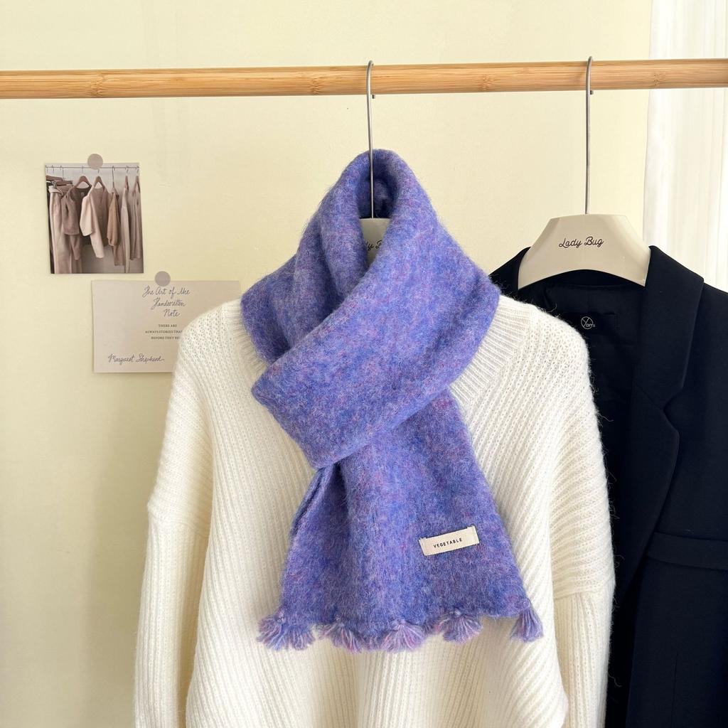 Модный шерстяной вязаный шарф Осень Зима Теплый Простой Защищающий от холода Шарф-накидка Для студентов Однотонный Универсальный Утепленный Шарф