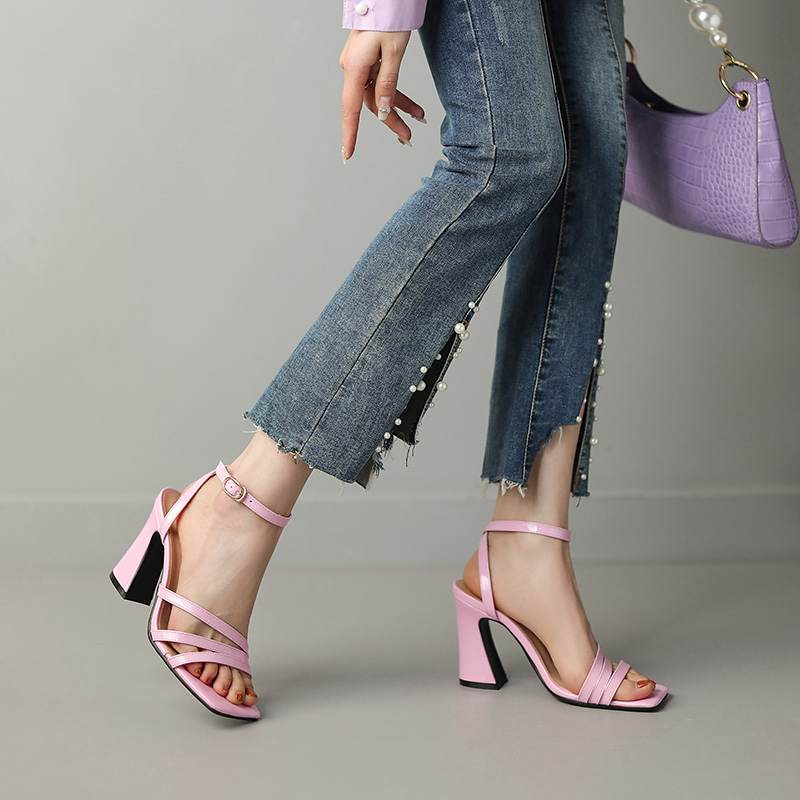 Krazing Pot Летняя обувь на очень высоком каблуке из искусственной кожи с открытым носком, современные модные женские сандалии с ремешками на щиколотке