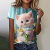 Fashion Cute Cat 3D Print T-Shirts Women O-Neck Short Sleeve T Shirt Casual Kawaii Kitty Tees Harajuku Y2K Tops Female Clothing