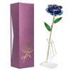 Real Dipped Blue Rose with Bracket Flower Decoration 24K Gold Plated Green Leaf Gift for Birthday