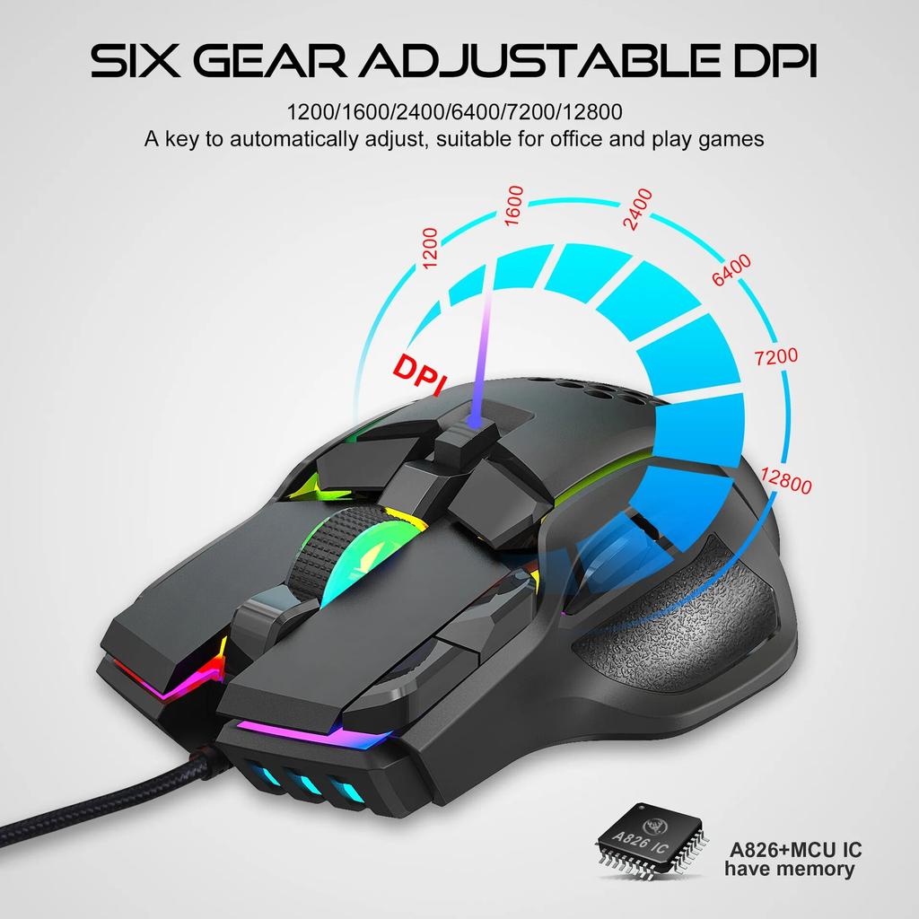 10 кнопок 12800 точек на дюйм USB игровая механическая мышь RGB с подсветкой компьютерные геймерские программируемые проводные мыши для портативных ПК настольных компьютеров