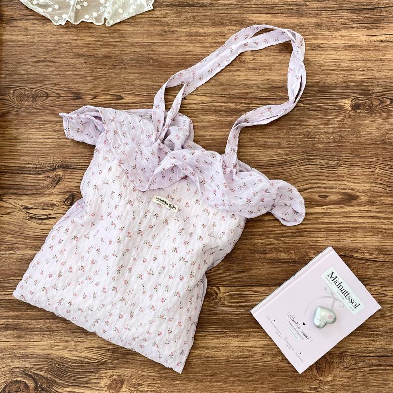 22 Fresh and Sweet Floral Lotus Leaf Edge Shoulder Bag Large Capacity Student Class Bag Fashionable Chiffon Tote Bag