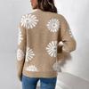 Women Autumn Winter Long Sleeve O Neck Flower Jacquard Weave Pullover Knitted Sweater Knitwear Top