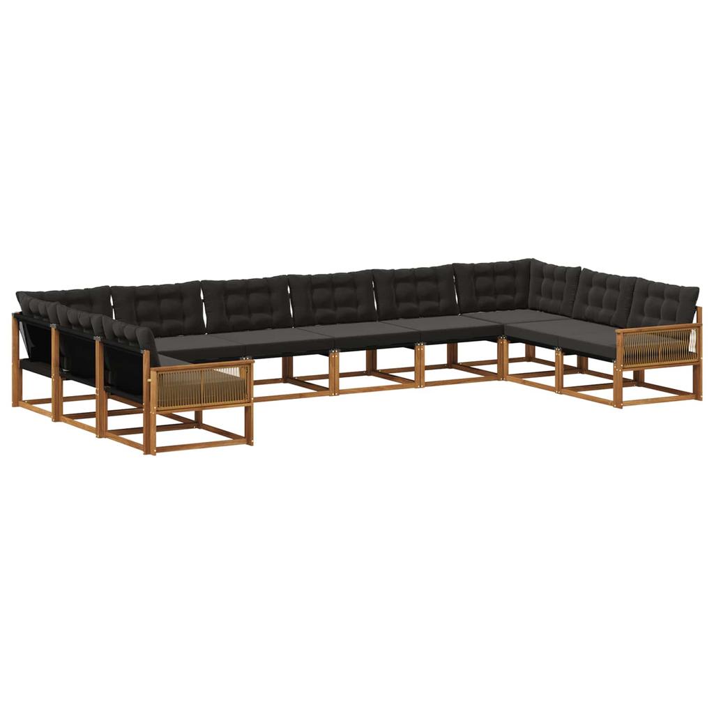 Outdoor Sofa Set with Cushions 10 pcs Natural and Black