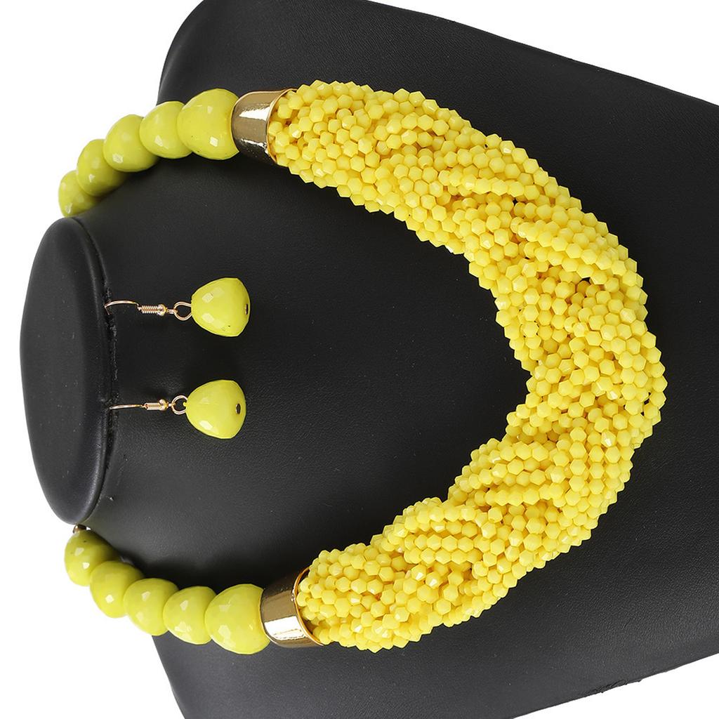 Bohemian Layer Beaded Necklace and Earrings Set Plastic Jewelry for Women Music Festival Beach Party Accessories