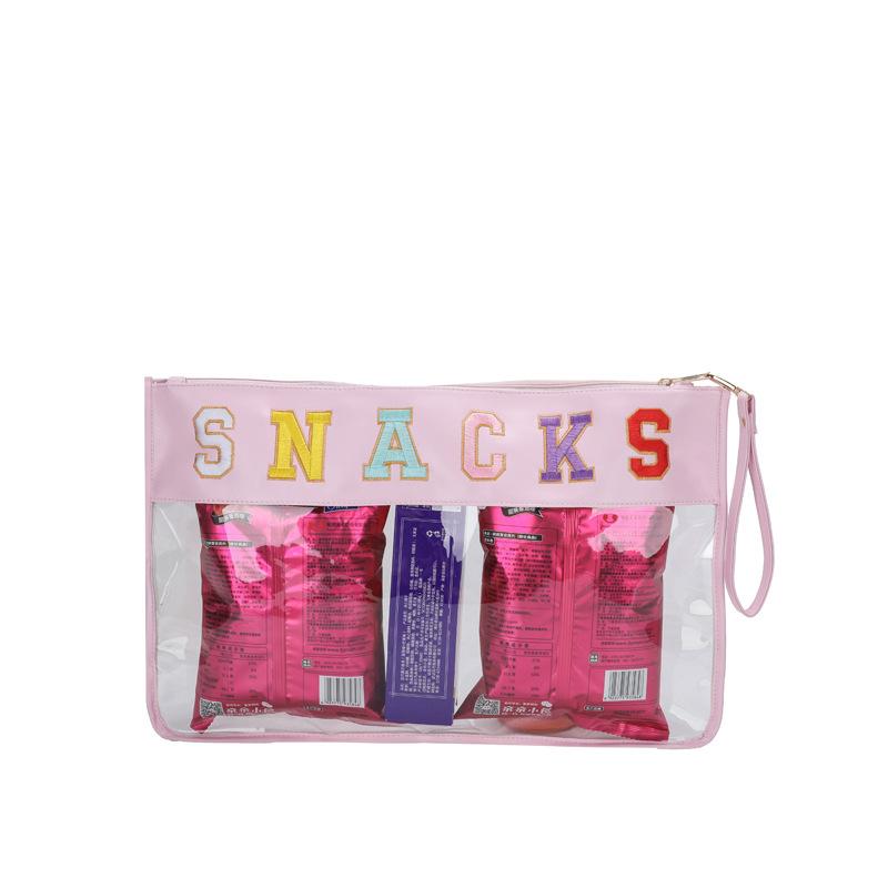 Новая большая однотонная сумка для перекусов, вышитая прозрачная сумка для хранения, текстура мягкой кожи, большая вместимость, сумка