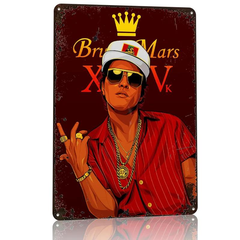 Bruno Mars Poster Retro D Printed Metal Signs Customized Wall Hanging Gift for Living Room Decorations Home Decoration Luxury