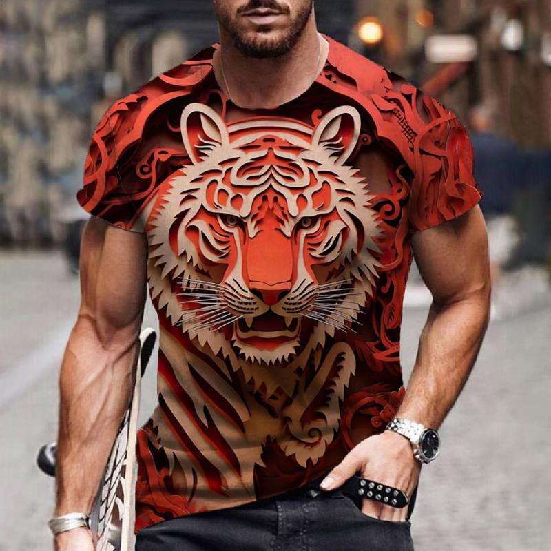 Футболки с изображением животных для мужчин, футболка с коротким рукавом и принтом тигра 3D, модная уличная одежда, летний свитер с круглым вырезом, повседневная одежда больших размеров