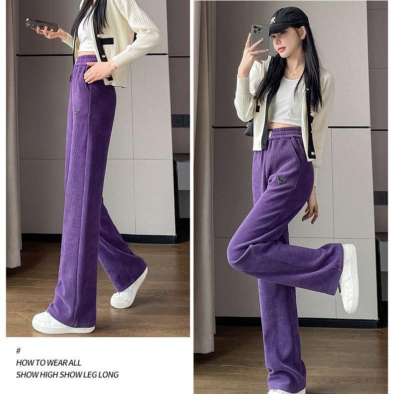 Женские бархатные вельветовые брюки из плотной синели, широкие брюки с высокой талией, свободные прямые брюки
