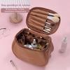 Women Cosmetic Storage Bag Smooth Waterproof Faux Leather Large Capacity with Multiple-sized Dividers Travel Business Trip Toilet Requisites Handbag