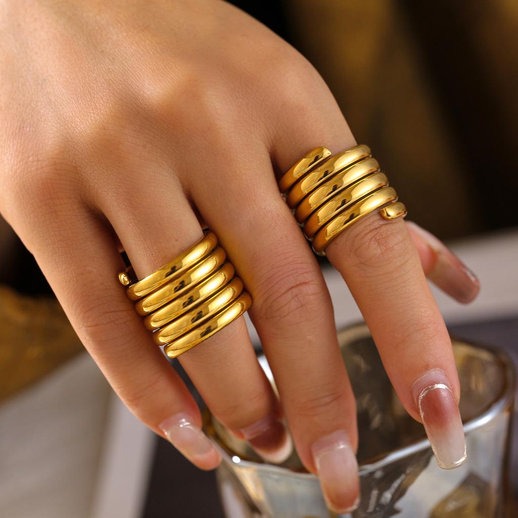 Spring Shape Ring For Women Stainless Steel 18K Gold Plated No Tarnish Women's Aesthetic Spiral Rings Luxury Designer Jewelry