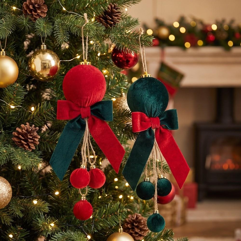 Contrast Bow Ball Bow Pendant Ball Tassel Xmas Tree Hanging Charm Mall Scene Layout