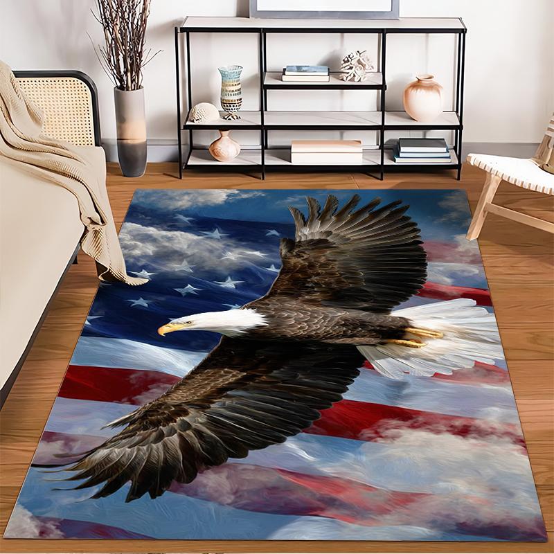 Soaring Bald Eagle with American Flag Background Non-slip rug suitable for living room and bedroom sofas