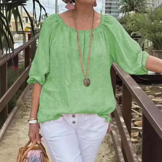 Женские топы с круглым вырезом и коротким рукавом, свободный крой, повседневные топы, однотонные, дышащие, легкие футболки