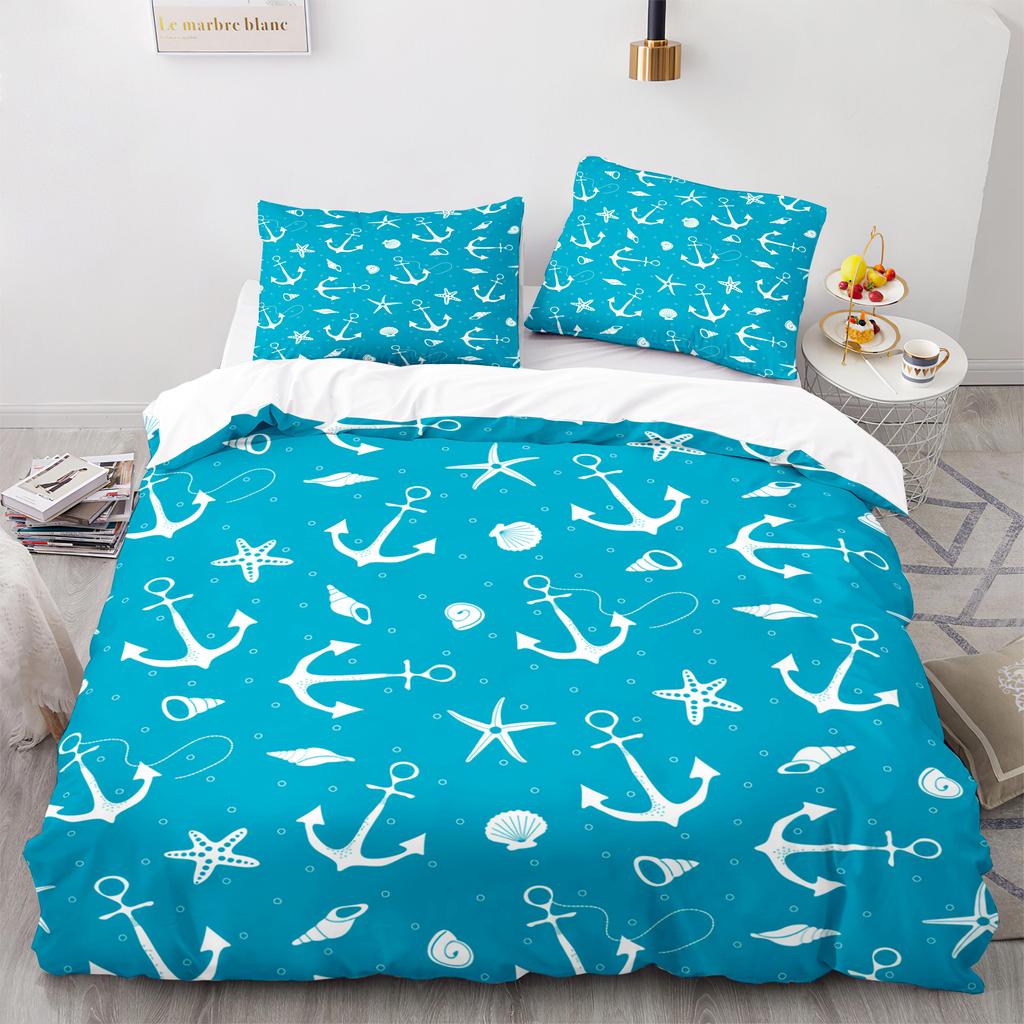 Starfish Duvet Cover King Queen Blue Ocean Bedding Set Beach Seaside Quilt Cover Sea Animal 2/3pcs Polyester Comforter Cover