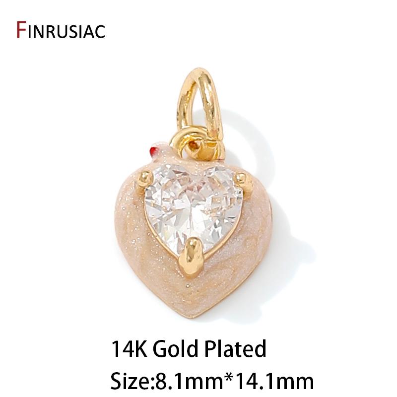Позолоченная латунь 14K Эмалированный кулон-сердце для изготовления ювелирных изделий, Инкрустированный цирконом кулон для DIY ожерелий, браслетов, аксессуары