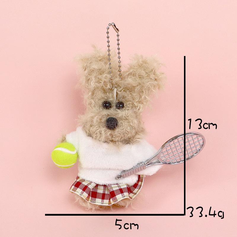 Plaid Skirt Dog Plush Charm with Baseball Bat Keychain Pendant