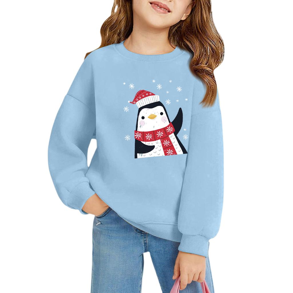 Рождественские пуловеры с круглым вырезом для девочек, детские топы с принтом