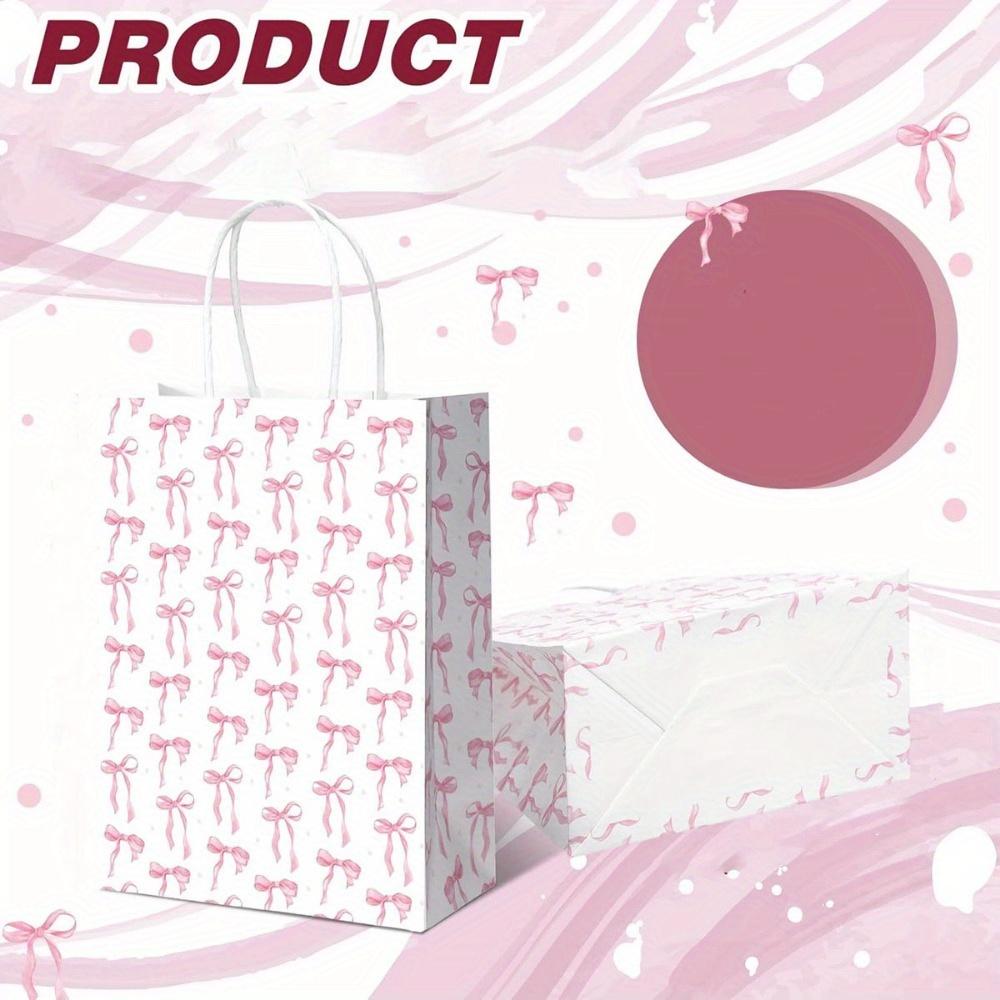 16pcs Pink Bow Paper Gift Bags with Handle Treat Bags Packaging Bag Party Favor Bags Handbag for Party Wedding Birthday