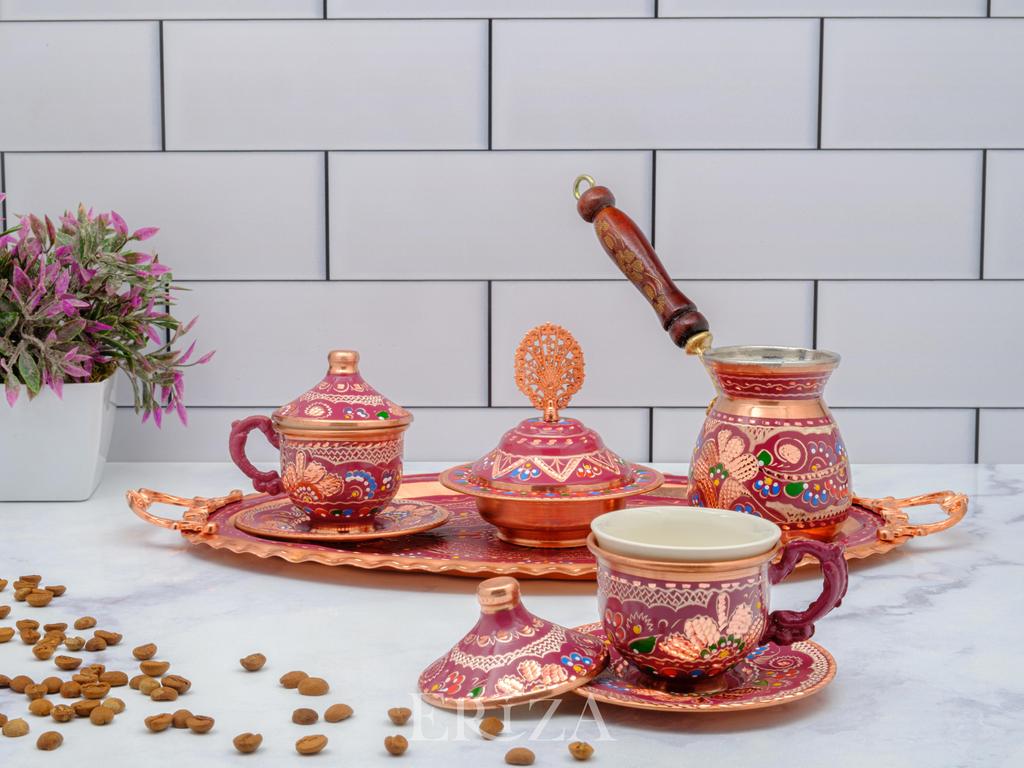 Турецкий медный кофейный сервиз с кофейником на 2 или 6 персон