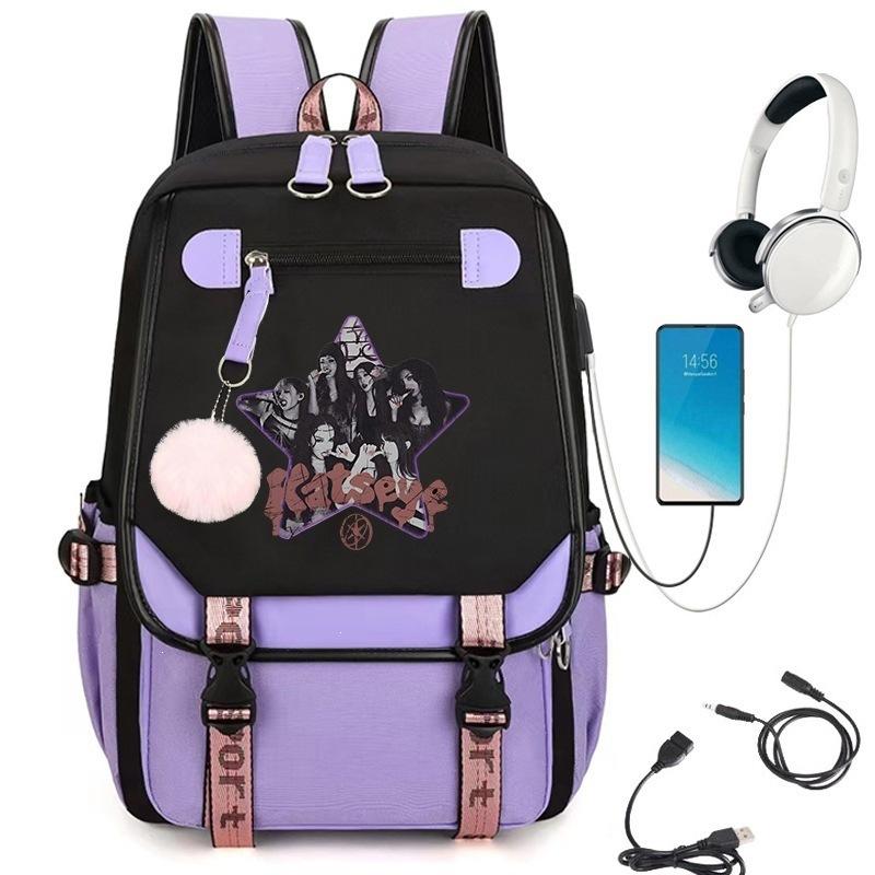 KATSEYE Fashion Laptop Backpack with USB Charging Port Student School Daypack 60123-12