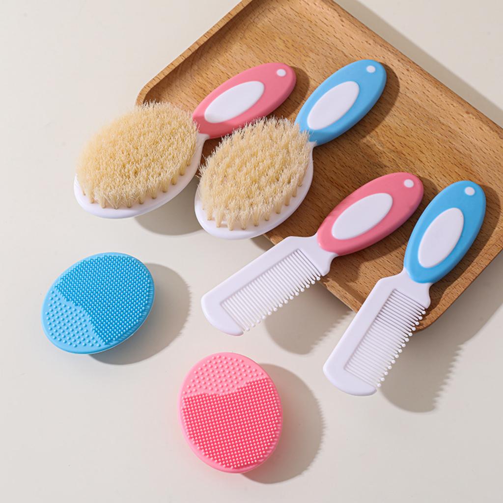Baby safety comb brush, baby head care imitation wool comb brush combination, baby massage comb brush set (blue (imitation wool bristles))