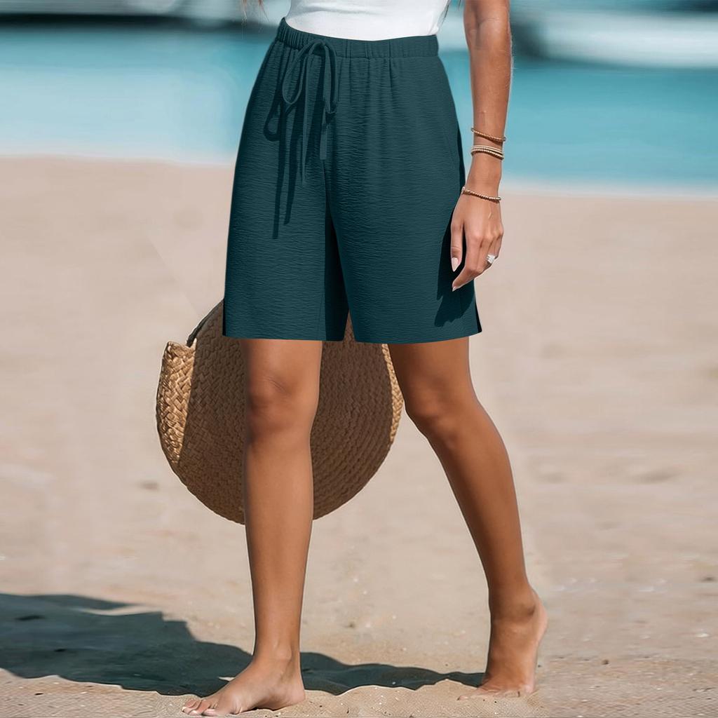 Women's Loose Straight Drawstring Pocket Casual Shorts