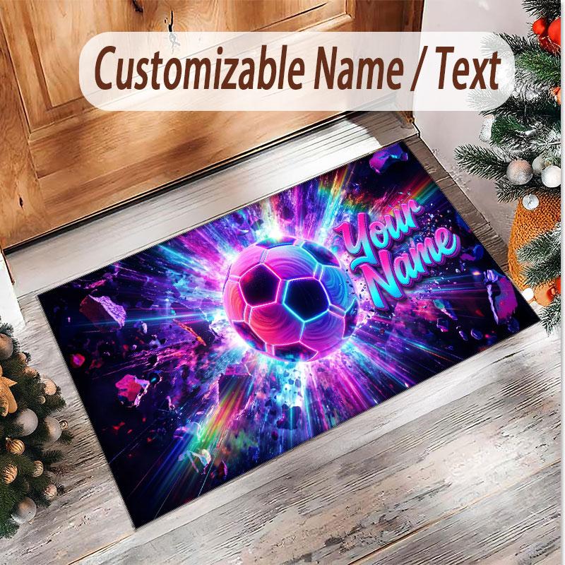 Soccer Theme Soft Crystal Velvet Rug Custom Name & Text Print Non Slip Floor Rug for Bedroom Living Room