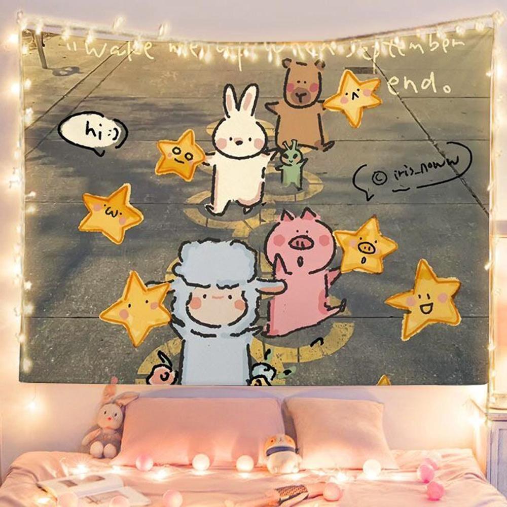 Graffiti Cute Little Animals Tapestry Wall Hanging Cloth for Dormitory Restaurant Rental House Bedroom Decor New Style