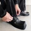 Мужская кожаная обувь Мужчины Новые квадратный носок Массивная платформа Ретро Рабочая обувь Весна Осень Дерби Обувь Низкий верх Мужские Повседневные Лоферы