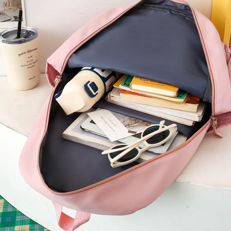 New Schoolbag Simple Solid Color Backpack for Girls Campus Students Four Piece Schoolbag Fashionable Travel Backpack
