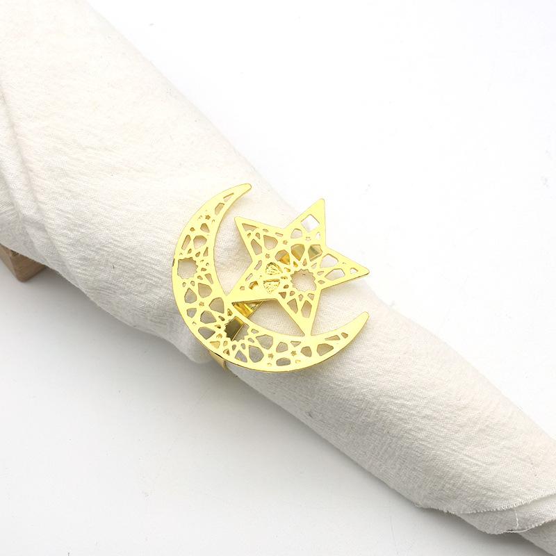 6 шт. золотых серебряных колец для салфеток на праздник Рамадан, украшение стола, исламская мусульманская вечеринка, луна, звезда, пряжка для салфеток, подарки на праздник Рамадан