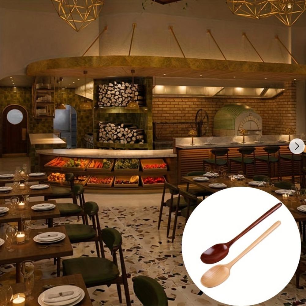 1 шт. Деревянная ложка с длинной ручкой, ложка для меда, деревянная ложка для кофе, ложка для помешивания, бытовая деревянная ложка для супа, столовые приборы