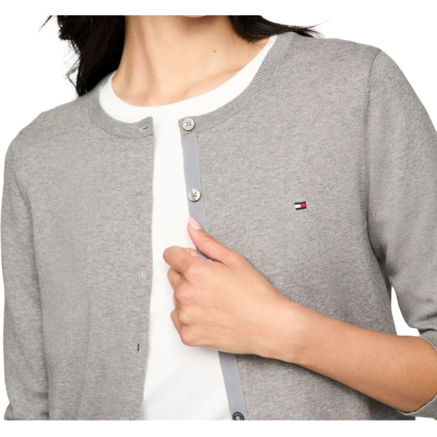 Tommy Hilfiger Однотонный кардиган на пуговицах Женский свитер Серо-меланжевый 76J3613-P8F