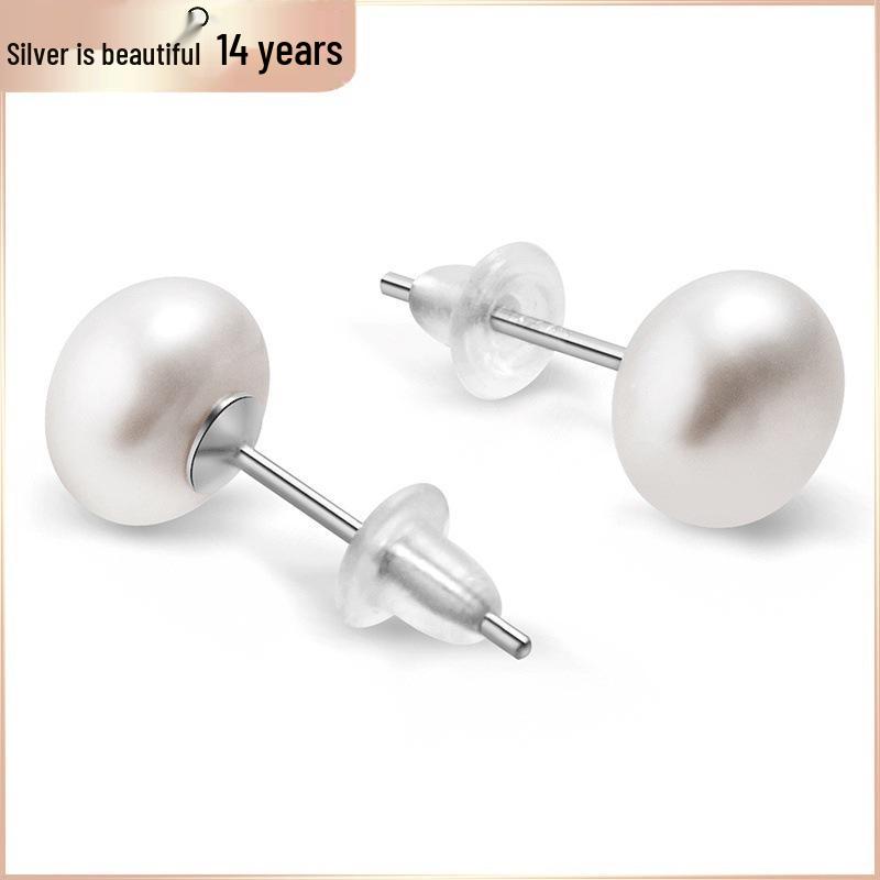 Серьги-пусеты из стерлингового серебра 925 пробы с пресноводным жемчугом - Модная бижутерия в корейском стиле для Рождества
