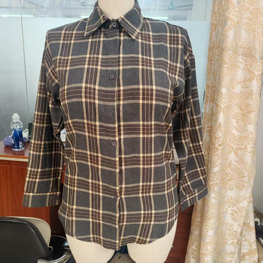 DAFIFY Женская мода повседневная весна осень клетчатый принт длинный рукав воротник поло блузки и рубашки