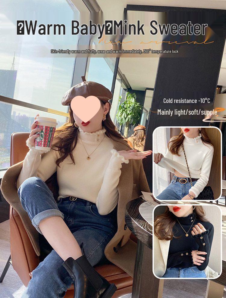 Женский свитер на флисовой подкладке: Плотный, Модный, Теплый Базовый Слой с Полувысоким Воротником для Осени/Зимы.