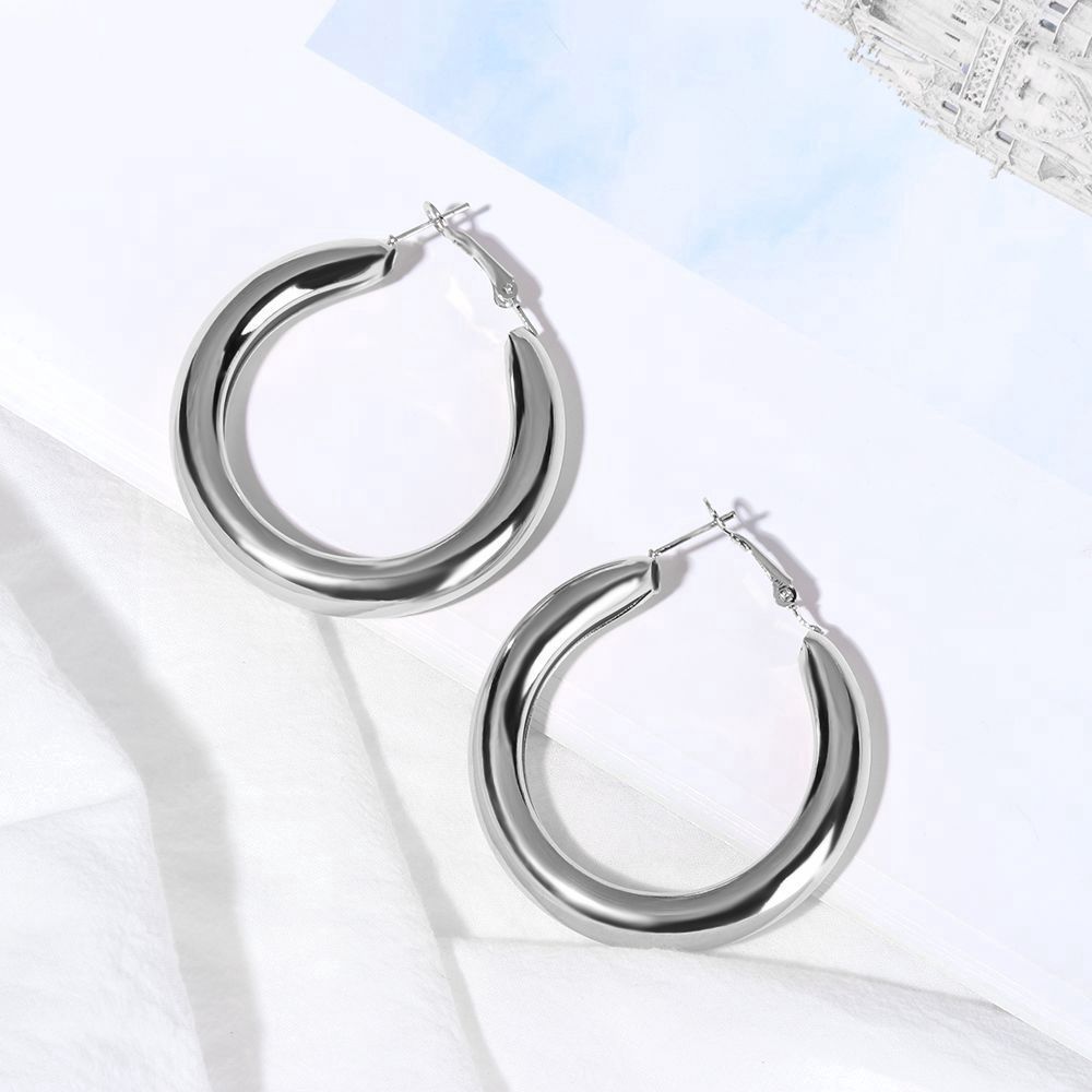 Metal Simple 50mm Thick Tube Minimalist Round Hoop Earrings Jewelry Fashion Big Circle