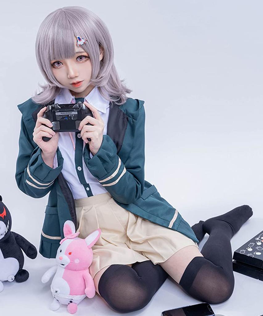 Chiaki Nanami Cosplay Costume Set from Super Danganronpa with Wig for Halloween [Milky Time] (XL)