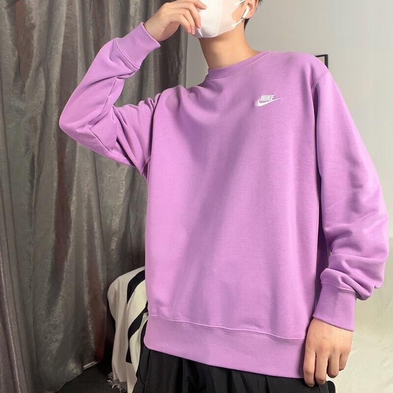 Nike Спортивный вязаный свитер с круглым вырезом и однотонным логотипом, мужская верхняя одежда, фиолетовый BV2667-591