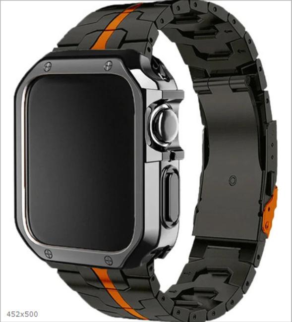 Чехол-броня из нержавеющей стали Железный Человек с ТПУ ремешком для Apple Watch