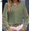 Женские модные повседневные весенне-осенние однотонные блузки и рубашки с v-образным вырезом и длинным рукавом с принтом