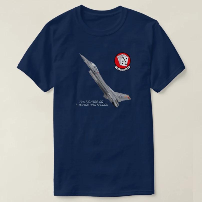 Футболка с изображением истребителя F-16 Fighting Falcon 77-й истребительной эскадрильи, 100% хлопок, круглый вырез, летняя, с коротким рукавом, повседневная мужская футболка