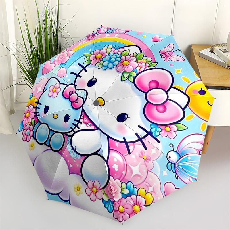 1pc Hello Kitty umbrella automatic open/close, 8-Rib Durable Frame, Compact Folding Design, Ideal Birthday/Holiday Gift 1131A