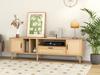 Spacious 180 cm TV Cabinet with Rattan Decoration, 2 Doors and One Drawer, Solid Wood Legs, Provides Space for an 80-Inch TV, TV Storage Cabinet