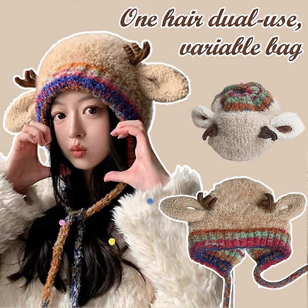 Deer Storage Hat - Festive Festival Antler Hat & Handbag, Windproof Foldable